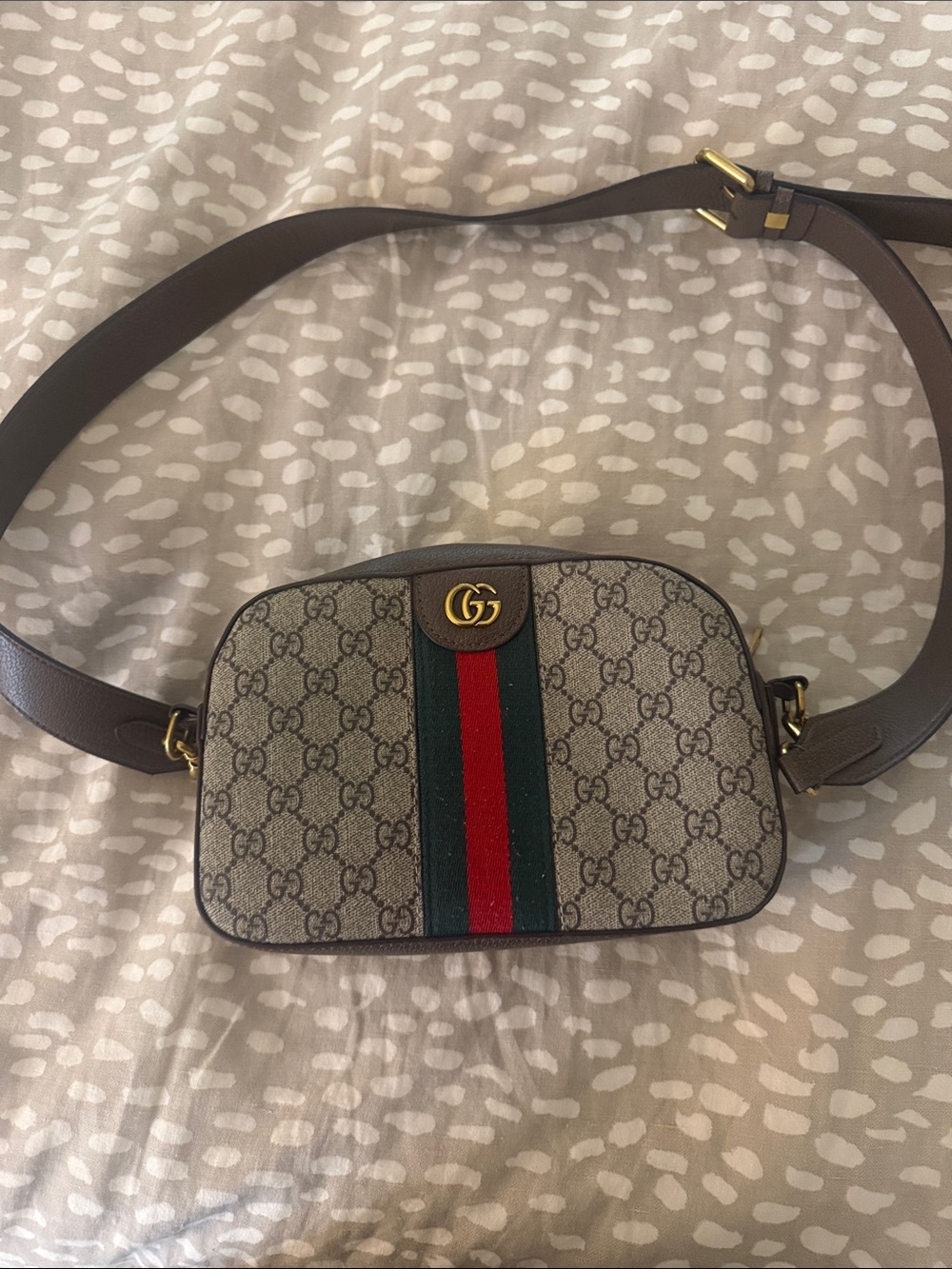 Source Unknown Beige Monogram Crossbody with Green-Red Stripe